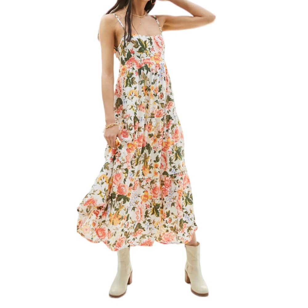 Faithfull the Brand Corvina Floral Midi Dress in White, Pink, Green